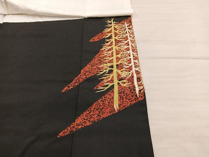 平和屋着物■豪華黒留袖　刺繍　枝葉文　金彩　正絹　逸品　BAAX5827mz