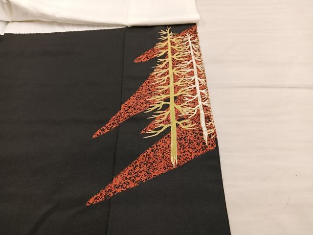 平和屋着物■豪華黒留袖　刺繍　枝葉文　金彩　正絹　逸品　BAAX5827mz