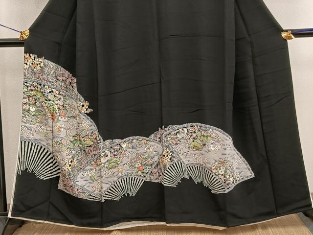 平和屋着物■豪華黒留袖　飛鶴花文　金彩　正絹　逸品　BAAX5828mz
