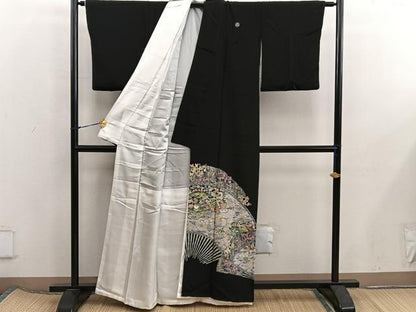 平和屋着物■豪華黒留袖　飛鶴花文　金彩　正絹　逸品　BAAX5828mz
