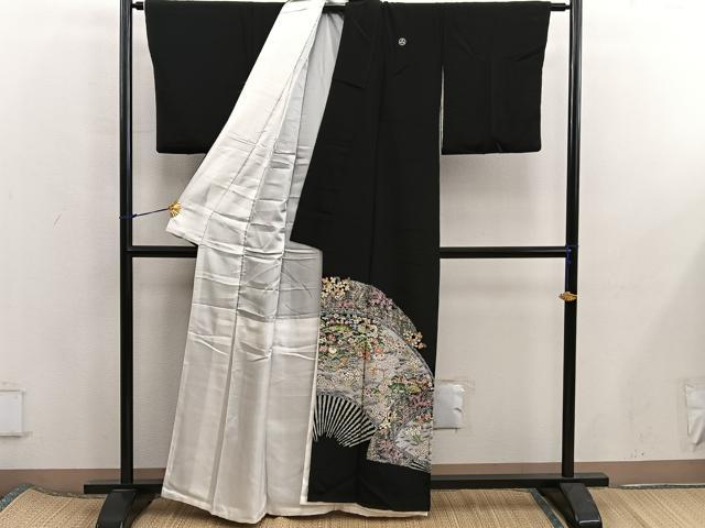 平和屋着物■豪華黒留袖　飛鶴花文　金彩　正絹　逸品　BAAX5828mz