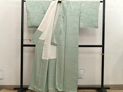 平和屋着物■上質な色無地　草花地紋　裏葉柳色　正絹　逸品　BAAX5830mz