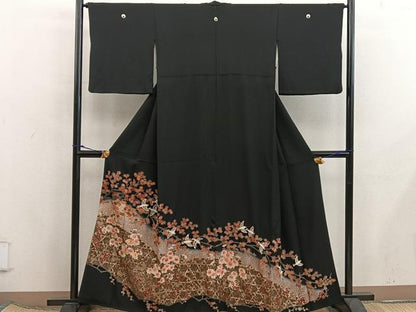平和屋着物■豪華黒留袖　駒刺繍　花鳥文　暈し染め　金彩　正絹　逸品　BAAX5839mz