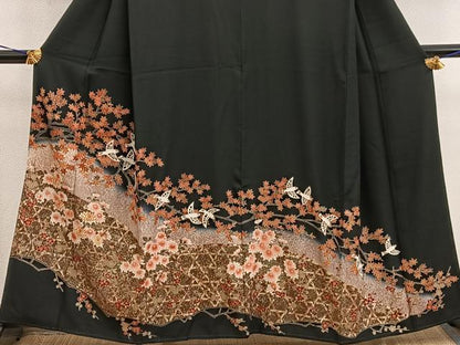 平和屋着物■豪華黒留袖　駒刺繍　花鳥文　暈し染め　金彩　正絹　逸品　BAAX5839mz