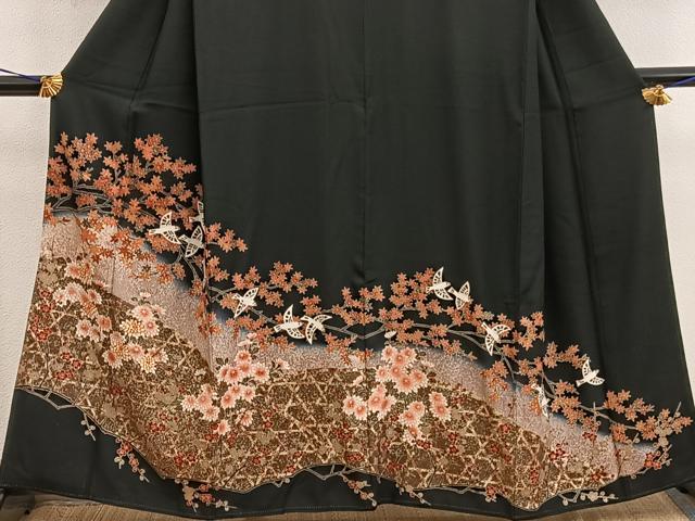 平和屋着物■豪華黒留袖　駒刺繍　花鳥文　暈し染め　金彩　正絹　逸品　BAAX5839mz