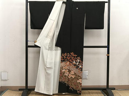 平和屋着物■豪華黒留袖　駒刺繍　花鳥文　暈し染め　金彩　正絹　逸品　BAAX5839mz