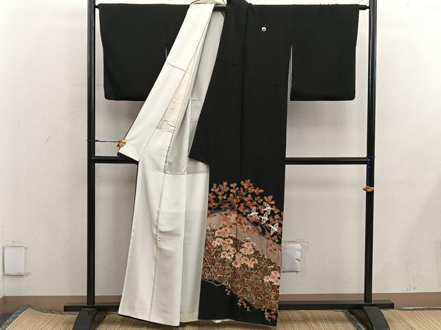 平和屋着物■豪華黒留袖　駒刺繍　花鳥文　暈し染め　金彩　正絹　逸品　BAAX5839mz