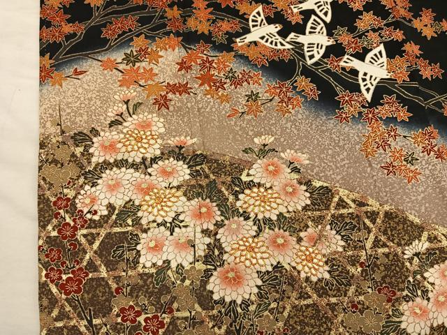 平和屋着物■豪華黒留袖　駒刺繍　花鳥文　暈し染め　金彩　正絹　逸品　BAAX5839mz
