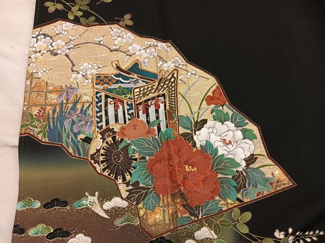 平和屋着物■豪華黒留袖　作家物　御所車花文　金銀彩　正絹　逸品　BAAX5843mz