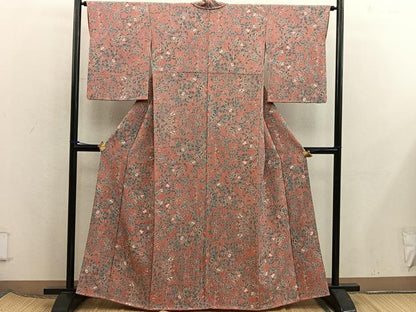 平和屋着物■上質な小紋　草花文　鬼しぼ縮緬　正絹　逸品　BAAX5844mz