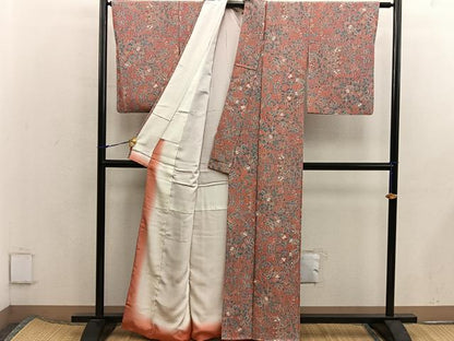 平和屋着物■上質な小紋　草花文　鬼しぼ縮緬　正絹　逸品　BAAX5844mz