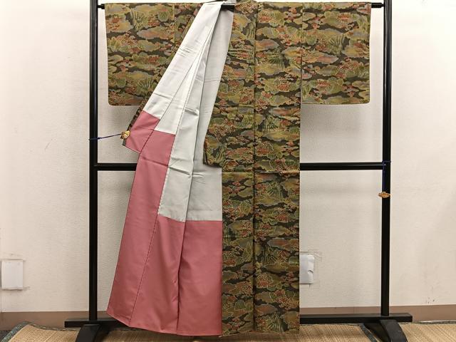 平和屋着物■上質な紬　風景文　正絹　逸品　BAAX5849mz