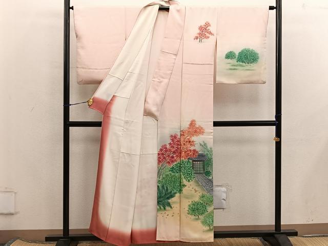 平和屋着物■訪問着　手描き　風景文　暈し染め　正絹　逸品　BAAX5854mz