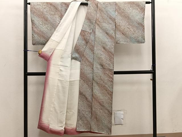 平和屋着物●男性　小紋　絞り　斜縞　正絹　逸品　AABH5077fy 平和屋着物□上質な小紋 総絞り 斜線文 正絹 逸品 BAAX5855mz