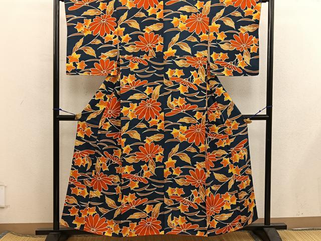 平和屋着物■上質な小紋　菊花文　ろうけつ染め　正絹　逸品　BAAX5857mz