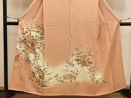 平和屋着物■訪問着　籬菊花文　暈し染め　金彩　正絹　逸品　BAAX5858mz
