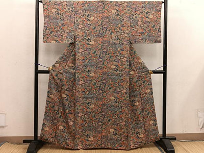 平和屋着物■上質な小紋　飛鶴花文　正絹　逸品　BAAX5859mz