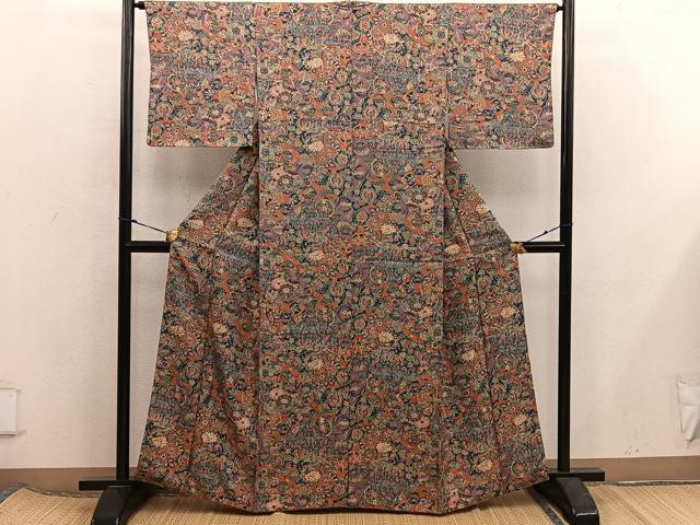 平和屋着物■上質な小紋　飛鶴花文　正絹　逸品　BAAX5859mz