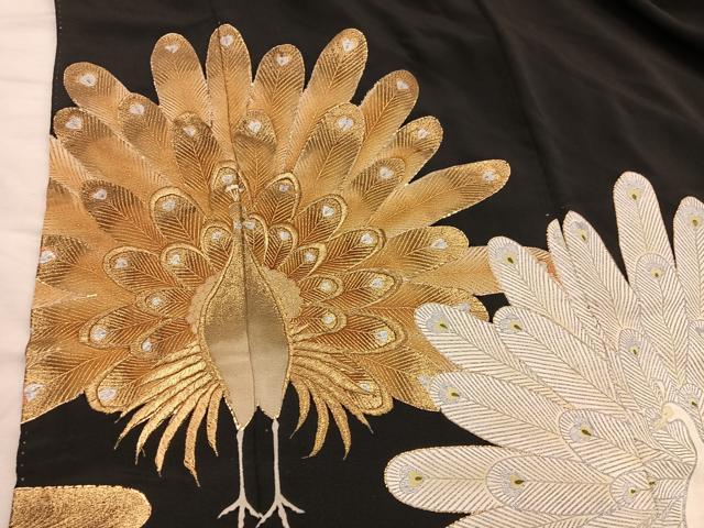 平和屋着物■豪華黒留袖　刺繍　孔雀　金彩　正絹　逸品　BAAX5860mz
