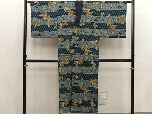 平和屋着物■男性　長襦袢　無双仕立て　唐獅子　ウール　BAAX5863mz