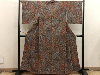 平和屋着物■上質な小紋　切嵌扇面花文　正絹　逸品　BAAX5867mz