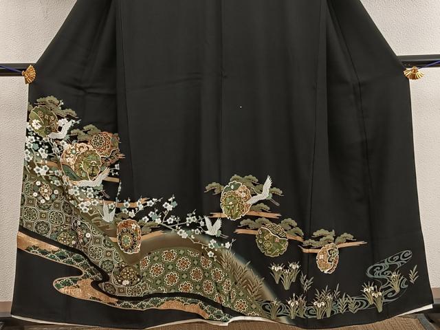 平和屋着物□豪華黒留袖 駒刺繍 雪輪飛鶴花文 暈し