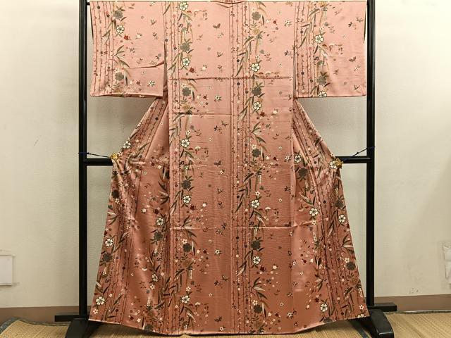平和屋着物■上質な小紋　舞桜文　金彩　正絹　逸品　BAAX5874mz