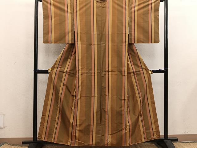平和屋着物■本場縞大島紬　間道　正絹　逸品　未使用　BAAX5886mz