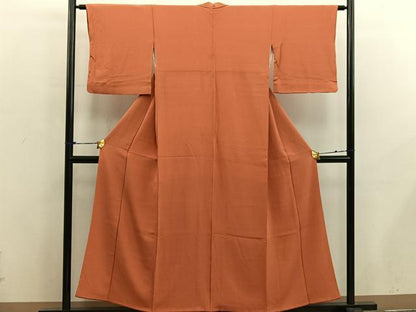平和屋着物■上質な色無地　黄櫨染色　お召縮緬　正絹　逸品　BAAX5893mz