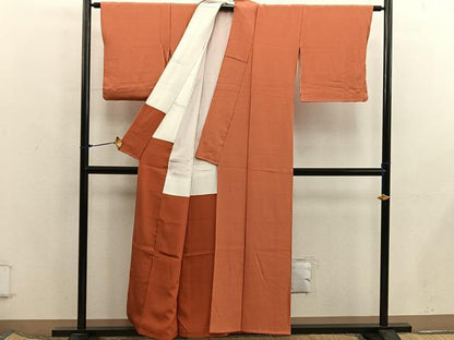 平和屋着物■上質な色無地　黄櫨染色　お召縮緬　正絹　逸品　BAAX5893mz