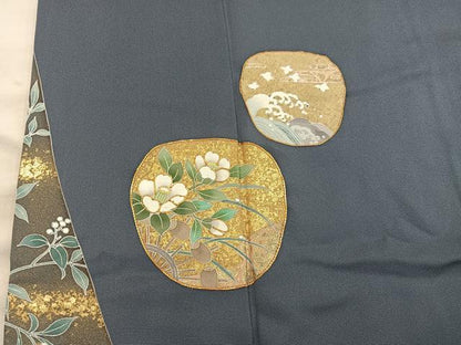 平和屋着物■訪問着　作家物　駒刺繍　枝椿　金彩　正絹　逸品　BAAX5900mz
