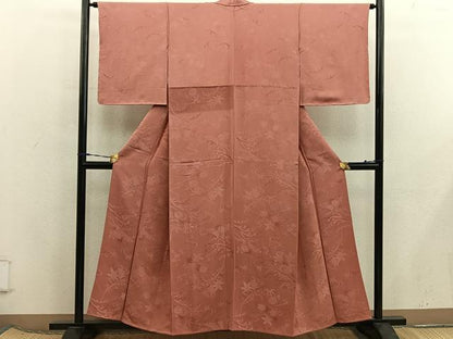 平和屋着物■上質な色無地　草花地紋　赤茶色　正絹　逸品　BAAX5904mz