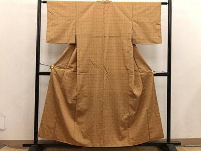 平和屋着物■上質なお召　格子柄　正絹　逸品　BAAX5905mz