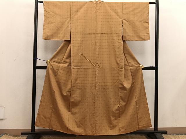 平和屋着物■上質なお召　格子柄　正絹　逸品　BAAX5905mz