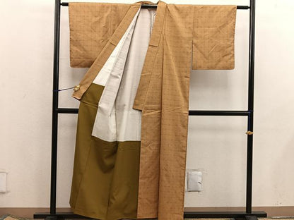 平和屋着物■上質なお召　格子柄　正絹　逸品　BAAX5905mz