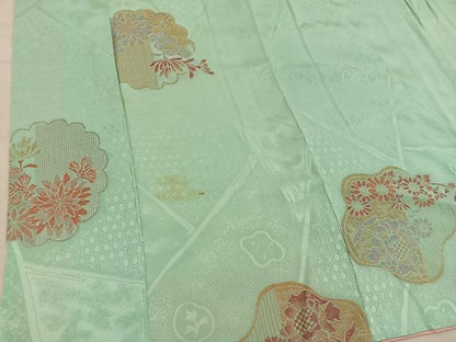 平和屋着物■上質な小紋　寿光織　菊花文　金糸　正絹　逸品　BAAX5906mz