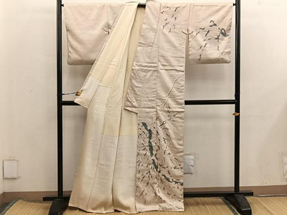 平和屋着物■訪問着　紬地　枝梅文　正絹　逸品　BAAX5907mz