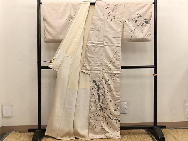 平和屋着物■訪問着　紬地　枝梅文　正絹　逸品　BAAX5907mz