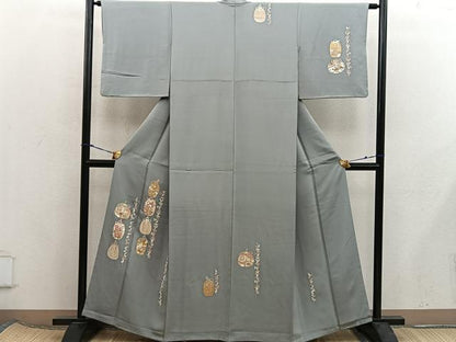 平和屋着物■訪問着　駒刺繍　仕覆花蝶文　金彩　正絹　逸品　BAAX5914mz