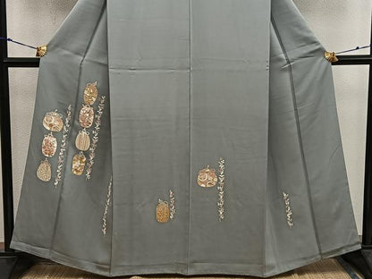 平和屋着物■訪問着　駒刺繍　仕覆花蝶文　金彩　正絹　逸品　BAAX5914mz
