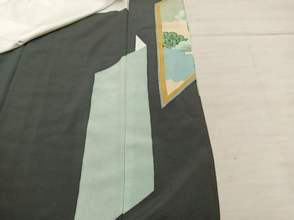 平和屋着物■豪華黒留袖　駒刺繍　孔雀花文　正絹　逸品　BAAX5915mz