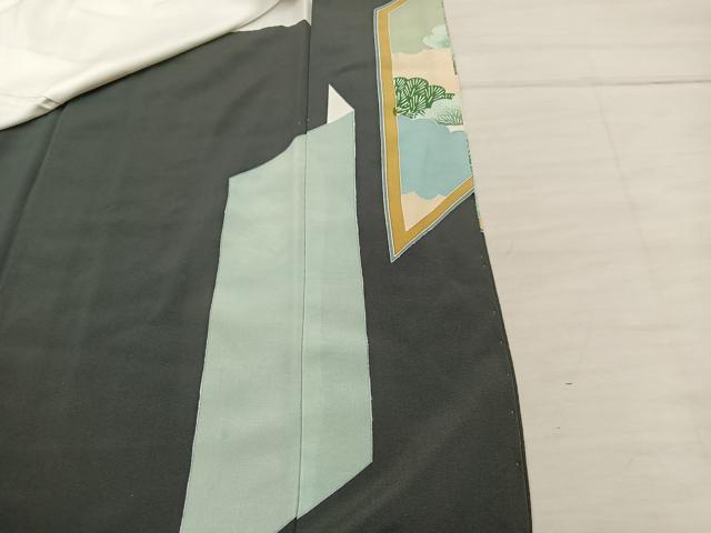 平和屋着物■豪華黒留袖　駒刺繍　孔雀花文　正絹　逸品　BAAX5915mz