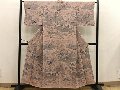 平和屋着物■訪問着　風景花文　鬼しぼ縮緬　正絹　逸品　BAAX5916mz