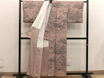 平和屋着物■訪問着　風景花文　鬼しぼ縮緬　正絹　逸品　BAAX5916mz