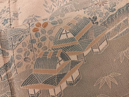 平和屋着物■訪問着　風景花文　鬼しぼ縮緬　正絹　逸品　BAAX5916mz