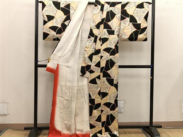 平和屋着物■上質な小紋　草花文　黒地　正絹　逸品　BAAX5918mz