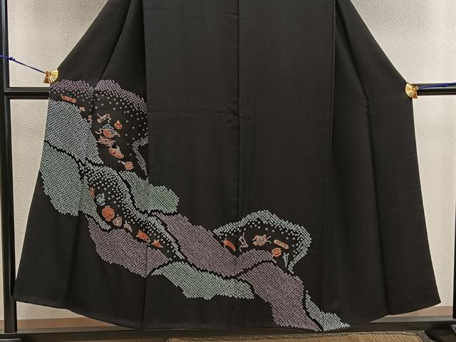 平和屋着物■訪問着　絞り　宝尽くし　黒地　正絹　逸品　BAAX5920mz