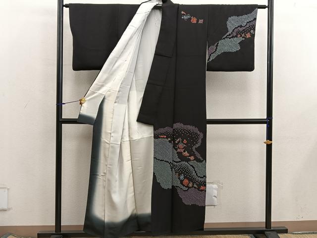 平和屋着物■訪問着　絞り　宝尽くし　黒地　正絹　逸品　BAAX5920mz