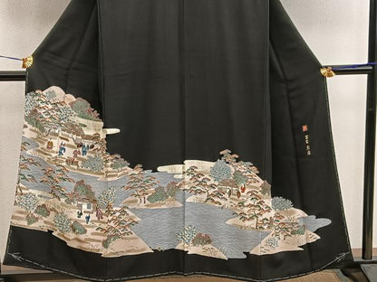 平和屋着物■豪華黒留袖　作家物　人物風景文　金彩　正絹　逸品　BAAX5928mz