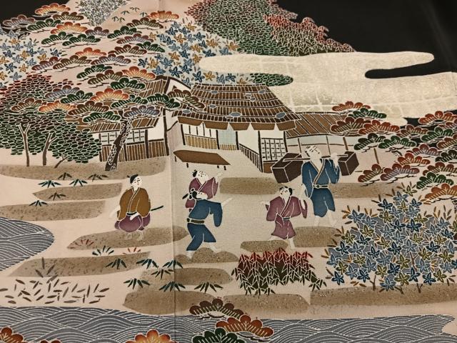平和屋着物■豪華黒留袖　作家物　人物風景文　金彩　正絹　逸品　BAAX5928mz